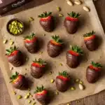 Dubai chocolate strawberries on parchment with kit