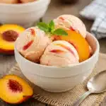 Peach ice cream recipe card with a scoop of ice cream