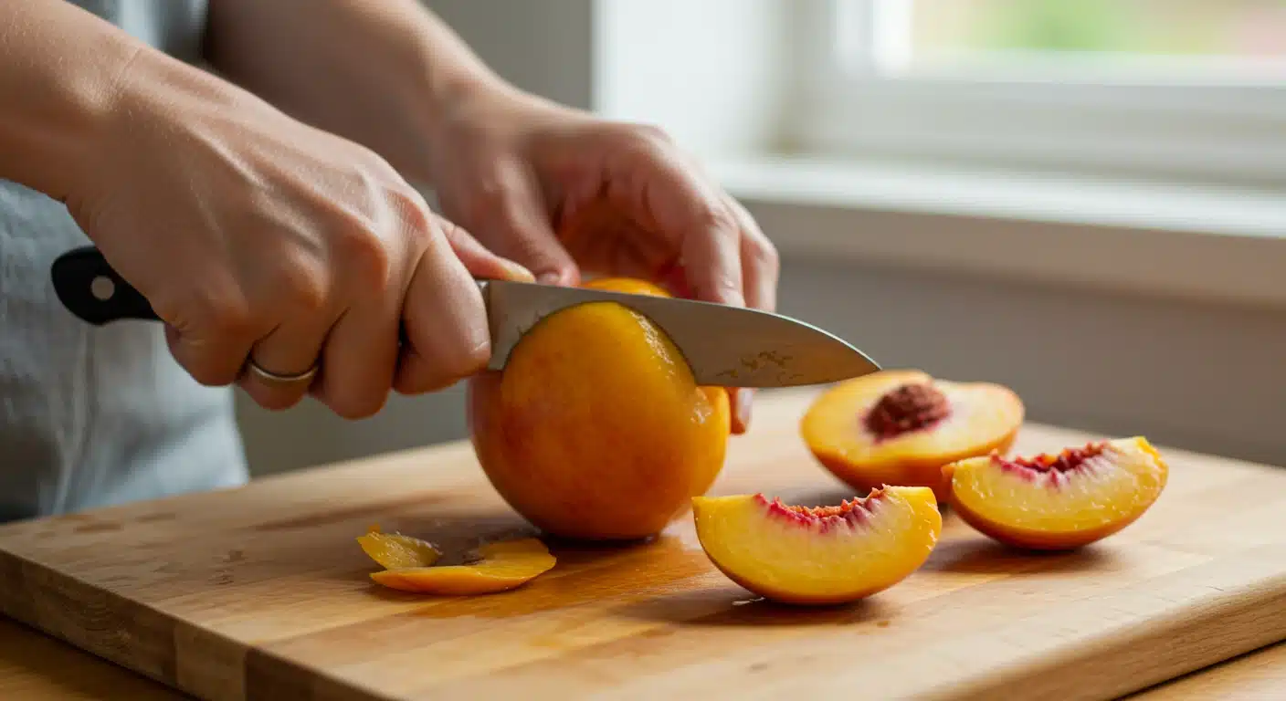 slicing-fresh-peaches slicing fresh peaches