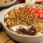 No-bake s’mores dip variations with pretzels and strawberries