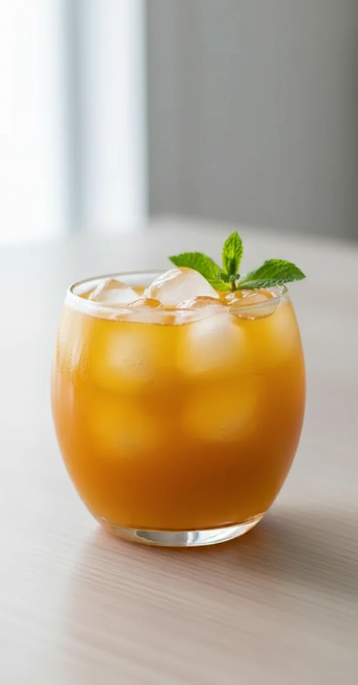 A glass of iced turmeric green tea decorated with lemon and spices.