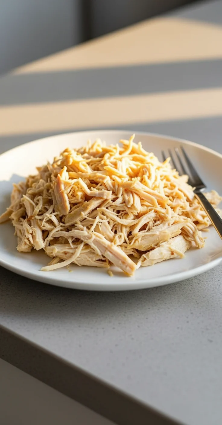 Delicious Instant Pot shredded chicken ready for tacos and salads.