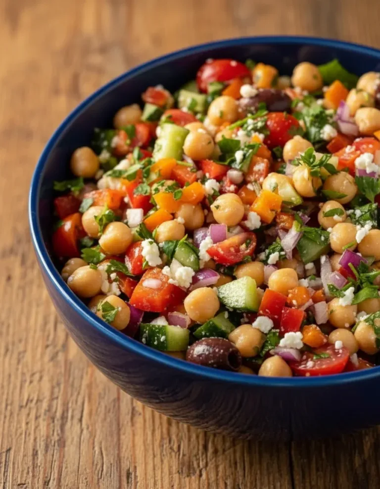 Colorful Mediterranean Chickpea Salad with vegetables and herbs