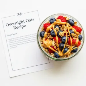 High protein overnight oats recipe with berries and peanut butter
